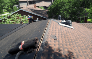Roof ridge vent installation, note 1" gap opening for hot air to escape the attic 